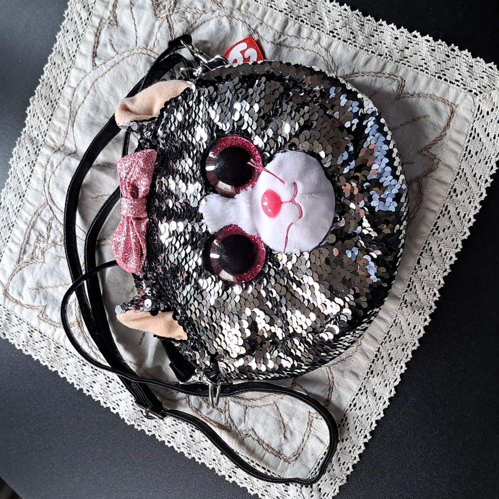 Cute Ty Kitty Cat Flip sequin purse